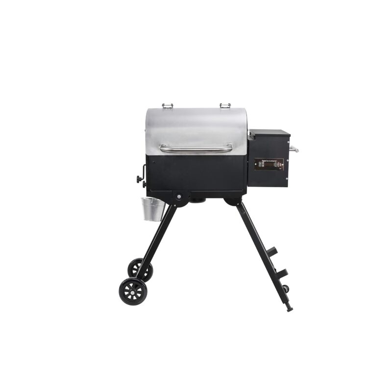 Wood pellet grill smoker control panel and cooking chamber