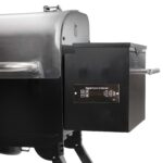 Wood pellet grill smoker control panel and cooking chamber